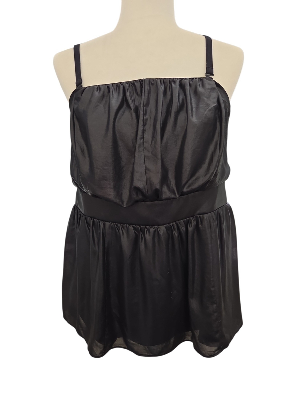 Lane Bryant Faux Leather Club Elegant Black Satin Camisole with Defined Waist 14